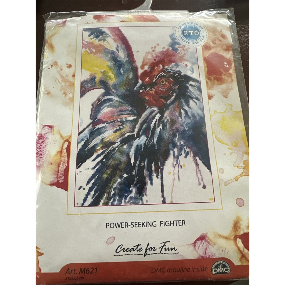 Counted Cross Stitch Kit by RTO ~ Power Seeking Fighter Rooster Bird ~‎ New